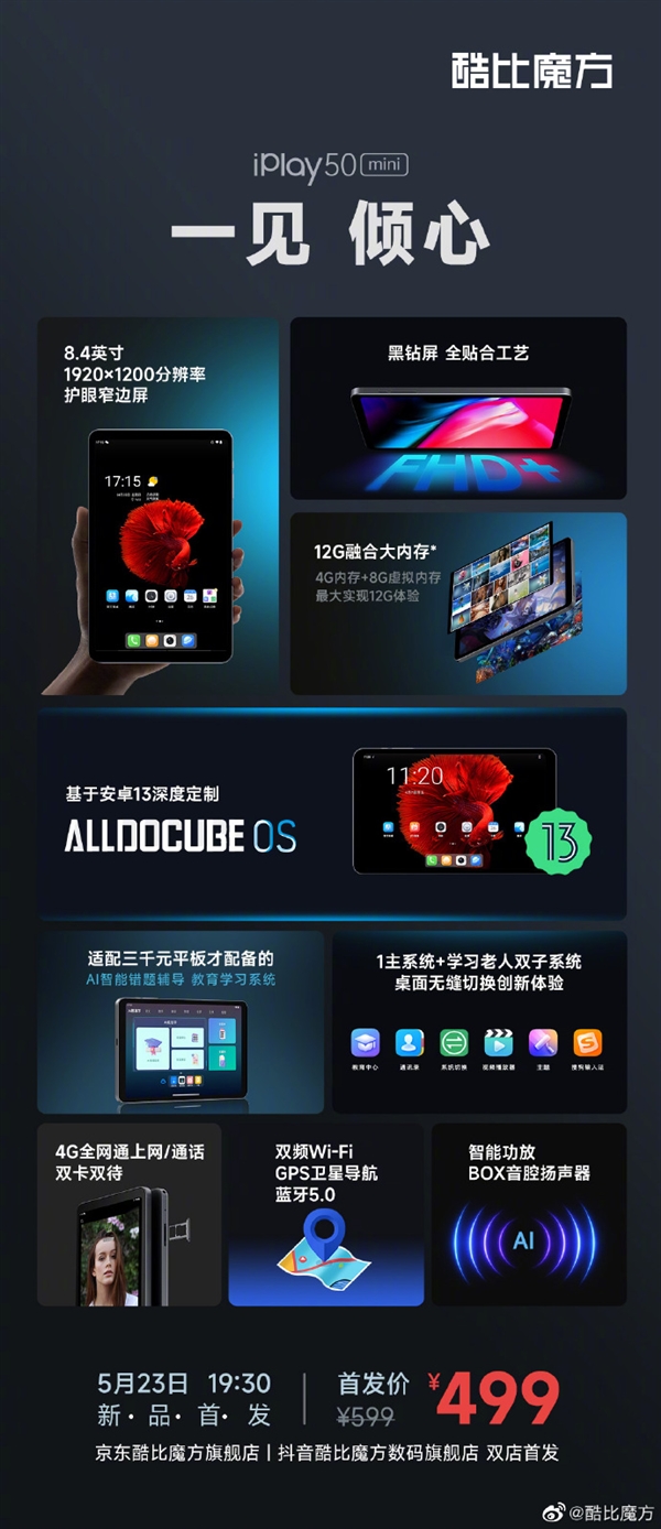 双4G全网通！酷比魔方iPlay 50 mini平板发布：499元起 国产12nm U(图6)